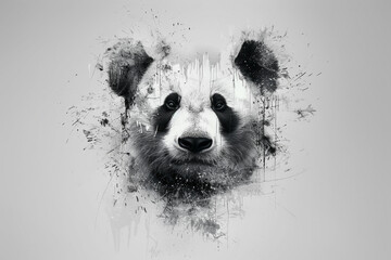 Striking monochrome composition featuring a black and white panda face against a pure white backdrop, with intricate details in HD.