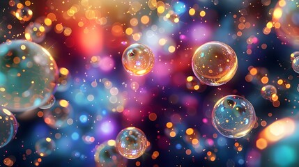 Vibrant 3D Abstract Spheres Radiate Soft Light in a Multicolor Nebula