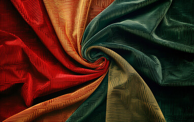 Top view of a colorful Velour fabric in the circle