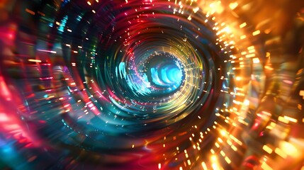 Fototapeta na wymiar Infinite Movement: A Multicolor Light Show Illuminating an Abstract 3D Tunnel