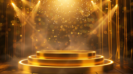 award stage golden product podium display copyspace background success achievement celebration victory recognition event competition honor winner spotlight glamour spotlight elegance prestigious