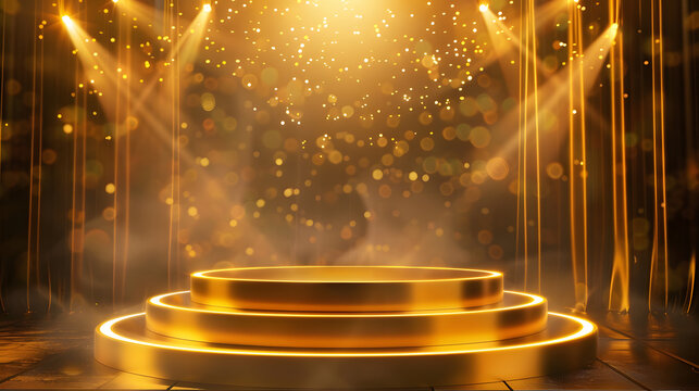 award stage golden product podium display copyspace background success achievement celebration victory recognition event competition honor winner spotlight glamour spotlight elegance prestigious