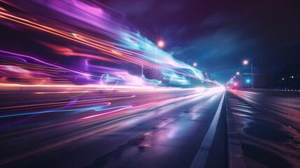 High speed urban traffic on a city street during evening rush hour, car headlights and busy night transport captured by motion blur lighting effect and abstract long exposure photography - 788507987