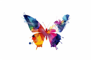 The enchanting allure of a butterfly logo, its wings painted in a symphony of vivid colors against a solid white backdrop.