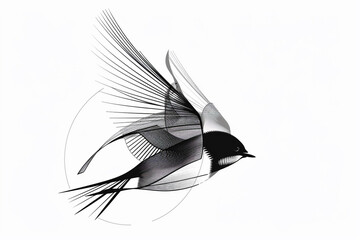 The precision of an abstract bird logo, brought to life through bold vector lines and presented against a solid white backdrop, captured with exceptional clarity using an HD camera.