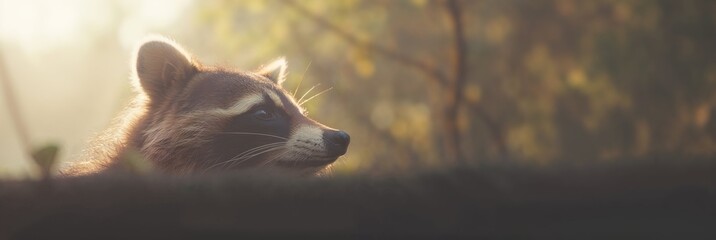 Close up of a raccoon in a field - obrazy, fototapety, plakaty