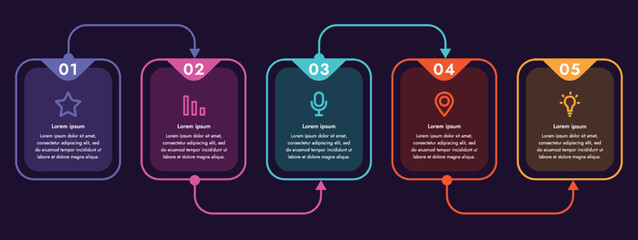 Infographic template. 5 steps that are related to each other. You can use the template to display your steps in electronic or printable format.