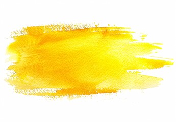 Yellow watercolor brush stroke on white background paint