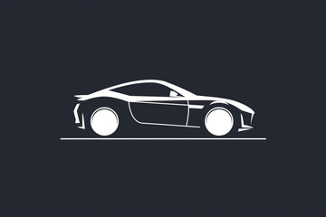 Thin line white car icon logo with a minimalistic, contemporary aesthetic