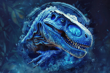 Tranquil azure blue Tyrannosaurus emblem, evoking a sense of calmness and tranquility.