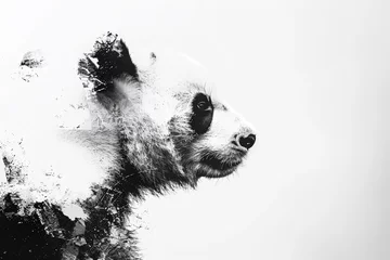 Foto op Aluminium Tranquil monochrome composition featuring a black and white panda face on a white backdrop, presented with stunning clarity. © Ali