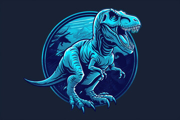 Vibrant cyan Tyrannosaurus emblem, a symbol of vitality and life.