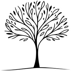 Black Tree with Leaves Vector Illustration