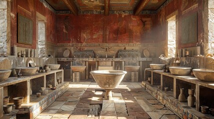 An illustration of an ancient Greek or Roman bath house - obrazy, fototapety, plakaty