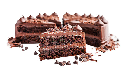 Irresistible Chocolate Cake Slice on Transparent Background for Gourmet Dessert Concept. 