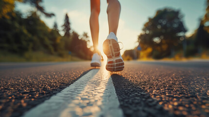running on the road, closed up on foot