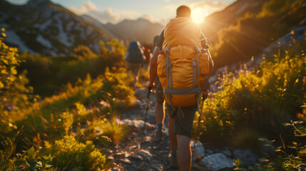 Adventurous individuals embark on a hiking excursion, trekking through rugged terrain and majestic landscapes, embracing the challenges and rewards of outdoor exploration and activity.