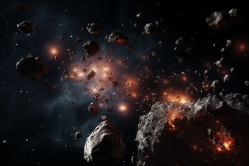 A swarm of meteorites crashed into each other - obrazy, fototapety, plakaty