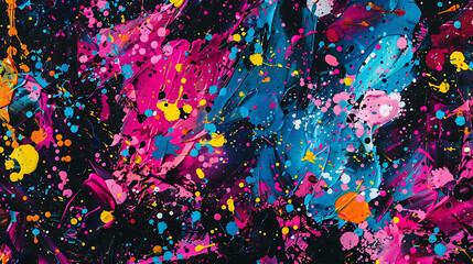 Colorful abstract painting. Bright acrylic paints on black background. - obrazy, fototapety, plakaty