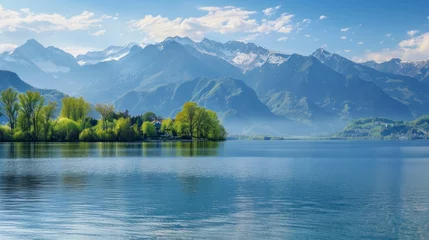  beautiful landscape of a lake and mountains with green trees © Marco