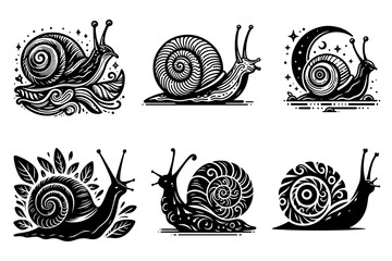 Snail line art silhouette vector illustration isolated on transparent background - Generative AI