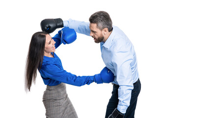 businesspeople in boxing gloves isolated on white. two businesspeople solving business conflict. arguing in business office. argument between colleagues. business conflict. copy space - 788516995