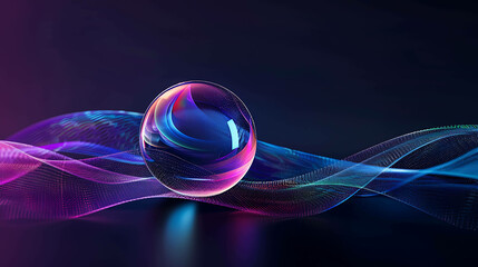 3D rendering of a glowing sphere with a colorful gradient on a dark background. The sphere is...