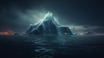 The iceberg is above the water and partially hidden under the water