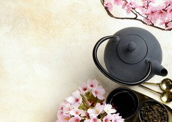 tea ceremony green tea with sakura branches - 788519343