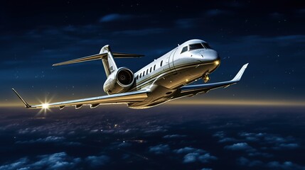 Photo private black jet in the sky generated ai image - obrazy, fototapety, plakaty