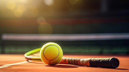 Tennis ball and racket Generative AI - obrazy, fototapety, plakaty