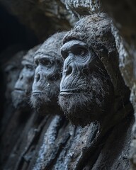 Fototapeta premium Cave Trolls, stone skinned dwellers, keepers of underground realms, dynamic shadows, evening mystery, rugged sentinels