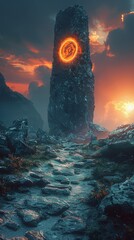 Sacred stone circle, druidic power, alignment of the ancient, wide mystery, morning ritual, elemental focus  - obrazy, fototapety, plakaty