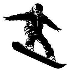 black silhouette of a snowboarder without background