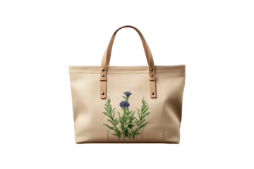 Printed Jute Bag on transparent background.