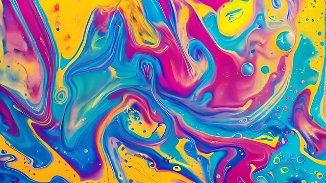 Vibrant Liquid Painting With Abundant Bubbles