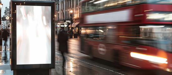 White, empty billboard on the street near the road
