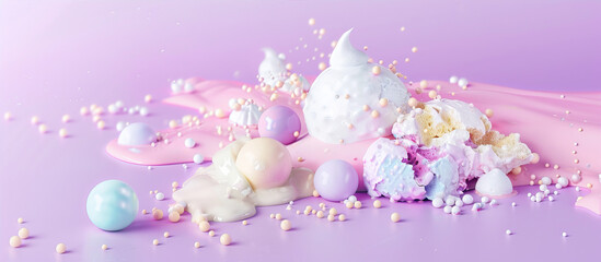 Multi-colored marshmallows on a purple background
