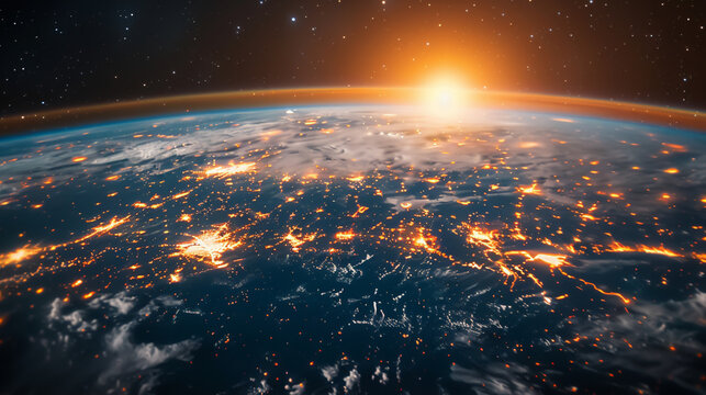 Across a starkly beautiful universe the Earths telecommunication expands connecting worlds with ethereal threads making the vast cosmos a neighborhood. Generative ai.