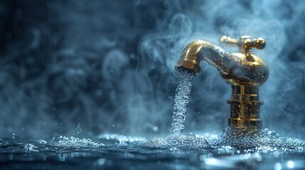 Hot water tap with steam. Vector