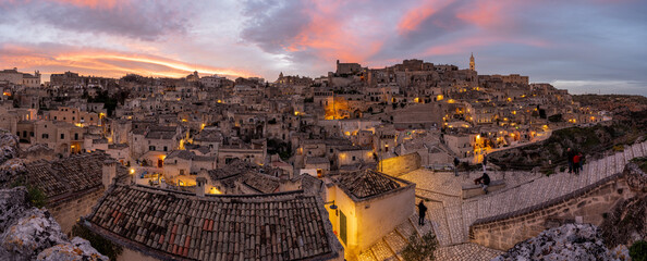 Panorama of the historic old town of Matera in southern Italy after sunset - 788536180