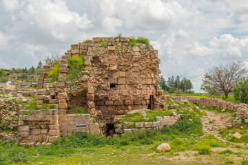mardin dara ancient city cemetery section ancient settlement and underground cistern and dungeon illuminated
