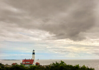 Fototapeta na wymiar Maine Portland Head Light Lighthouse on an overcast day