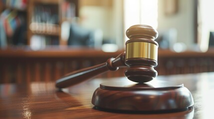 Judges gavel on wooden desk. Law firm concept