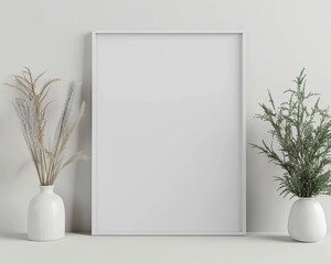 empty blank mock up poster frame in white solid background