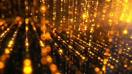 Golden Binary Code Data Grid with Digital Information Displays.