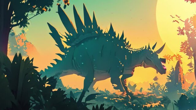 Silhouette of a big stegosaurus with background
