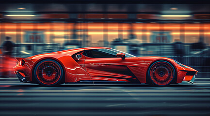Dynamic Red Sports Car in Action