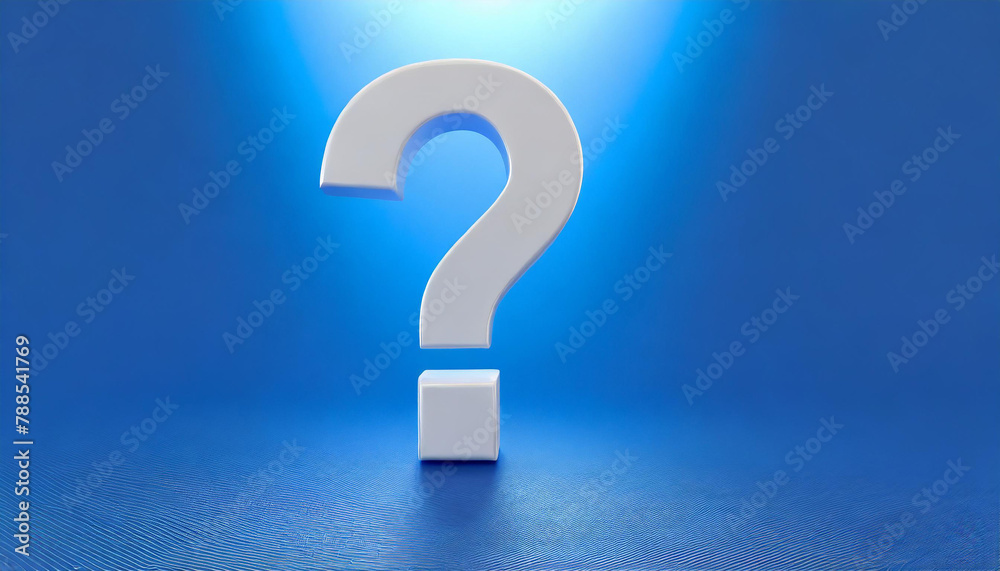 Fototapete white question mark on blue background. 3d rendering. faq and qa. problem solution.