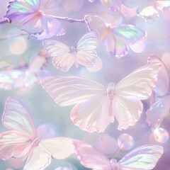 Butterflies on a blue, blurred background,
